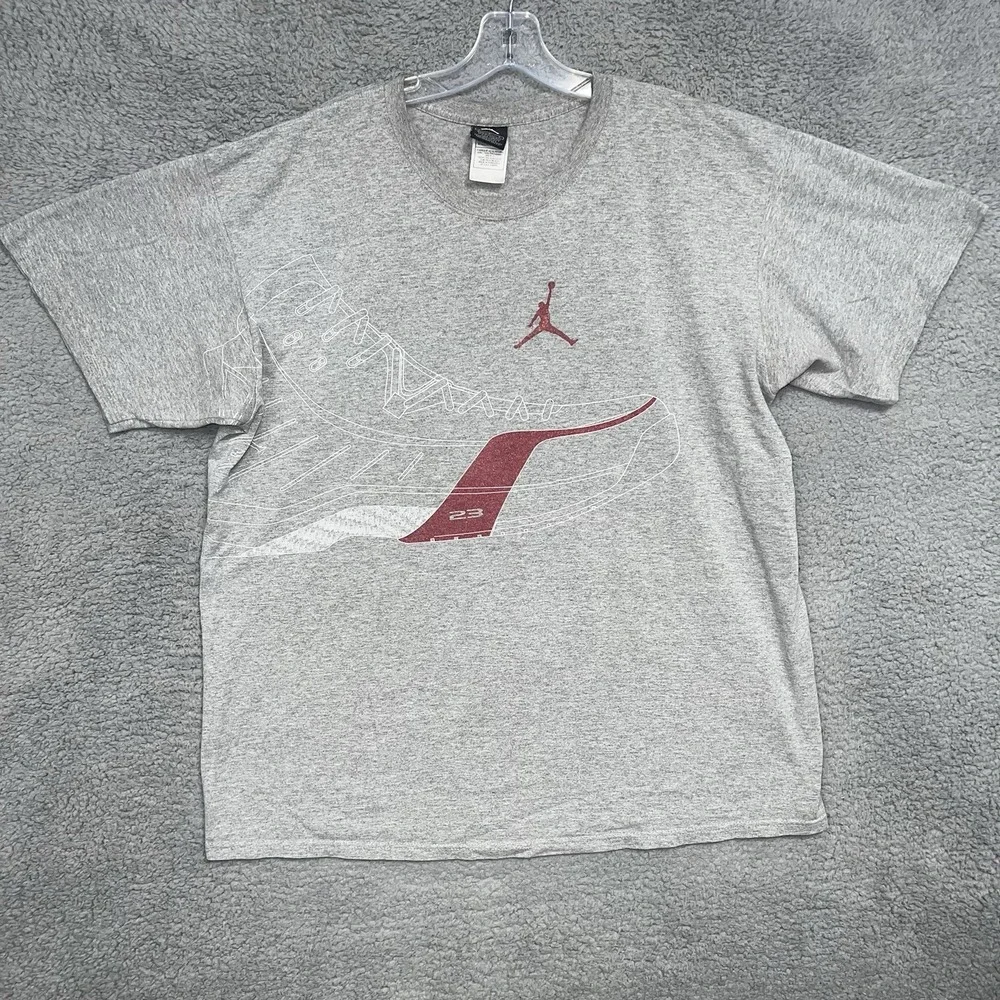 VTG Air Jordan T Shirt Men's Size L Heather Grey Sneakers 2-Side #23 Jumpman Tee